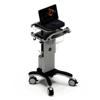 Front view of Vivid iq ultrasound system with cart