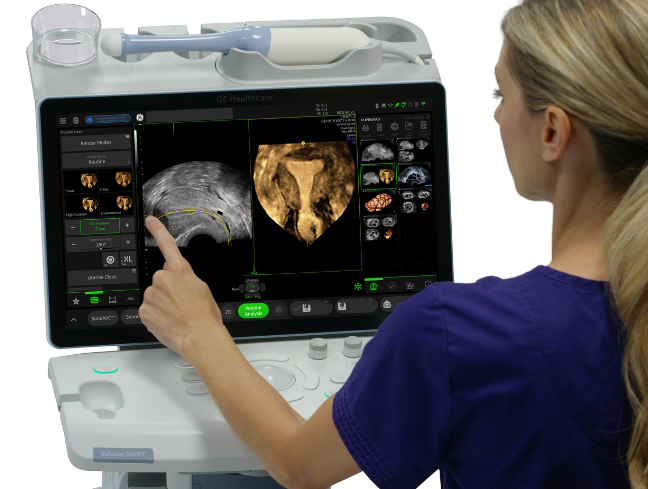 Nurse using an ultrasound system
